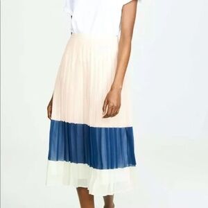 Club Monaco Cream and Blue Pleated Midi Skirt